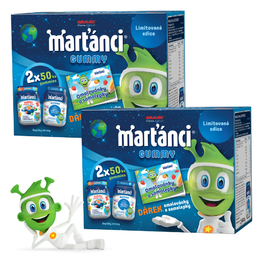 MARŤÁNCI MULTIVITAMINY + DÁREK OMALOVÁNKY a SAMOLEPKY limitovaná edice 2025, 2PACK 4x50 gummies