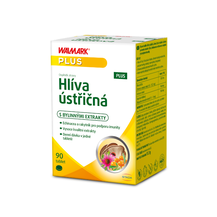 Levně Walmark Hlíva ústřičná PLUS, zdroj betaglukanu + echinacea a rakytník, podpora imunity 90 tablet