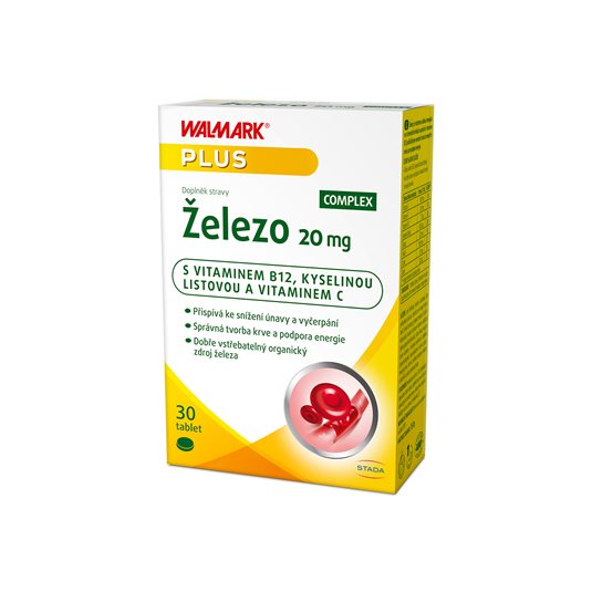 Walmark Železo COMPLEX 20 mg, železo + vitamin B12, E, C a kyselina listová