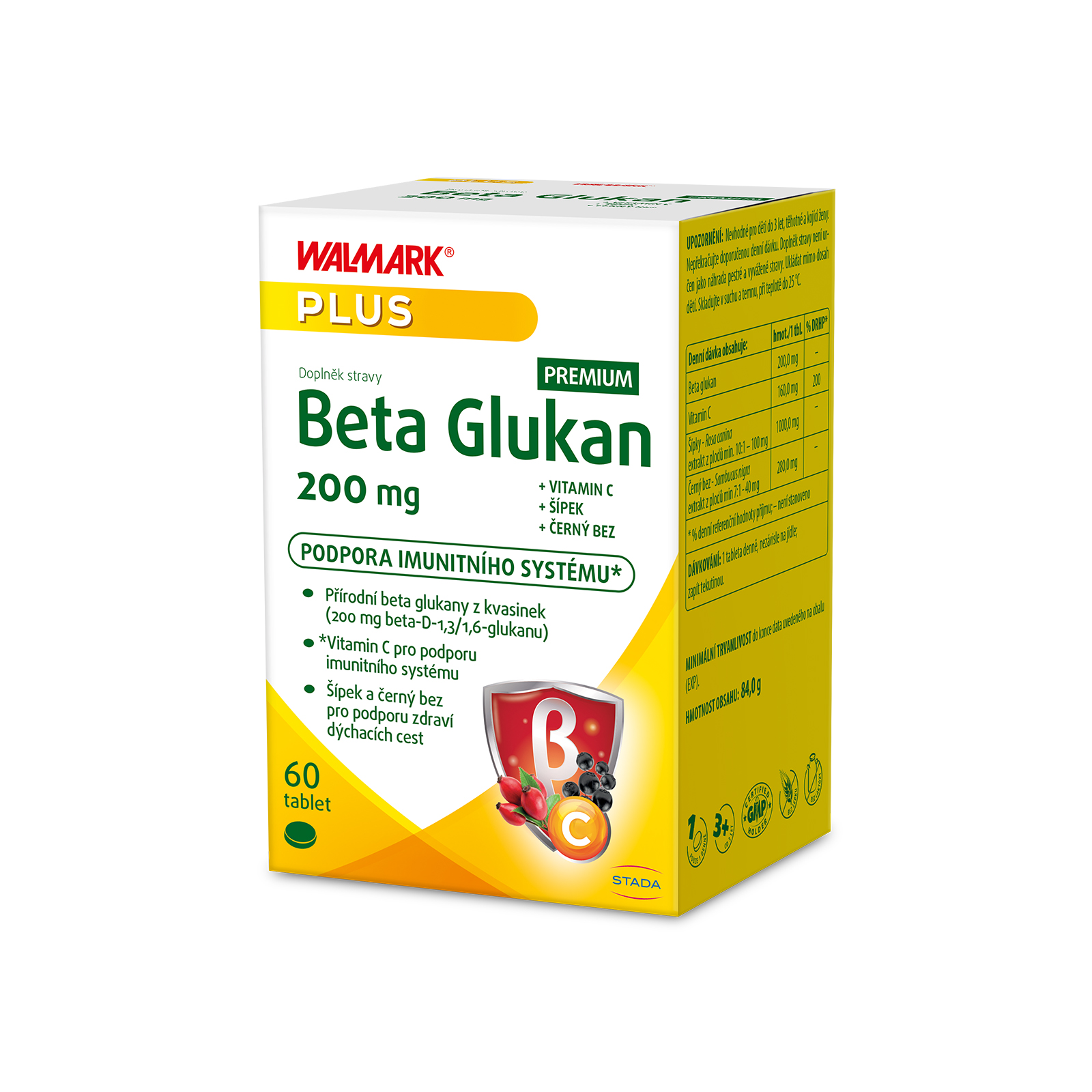 Levně Walmark Beta Glukan 200 mg, betaglukan + vitamin C, šípek a černý bez, podpora imunity 60 tablet