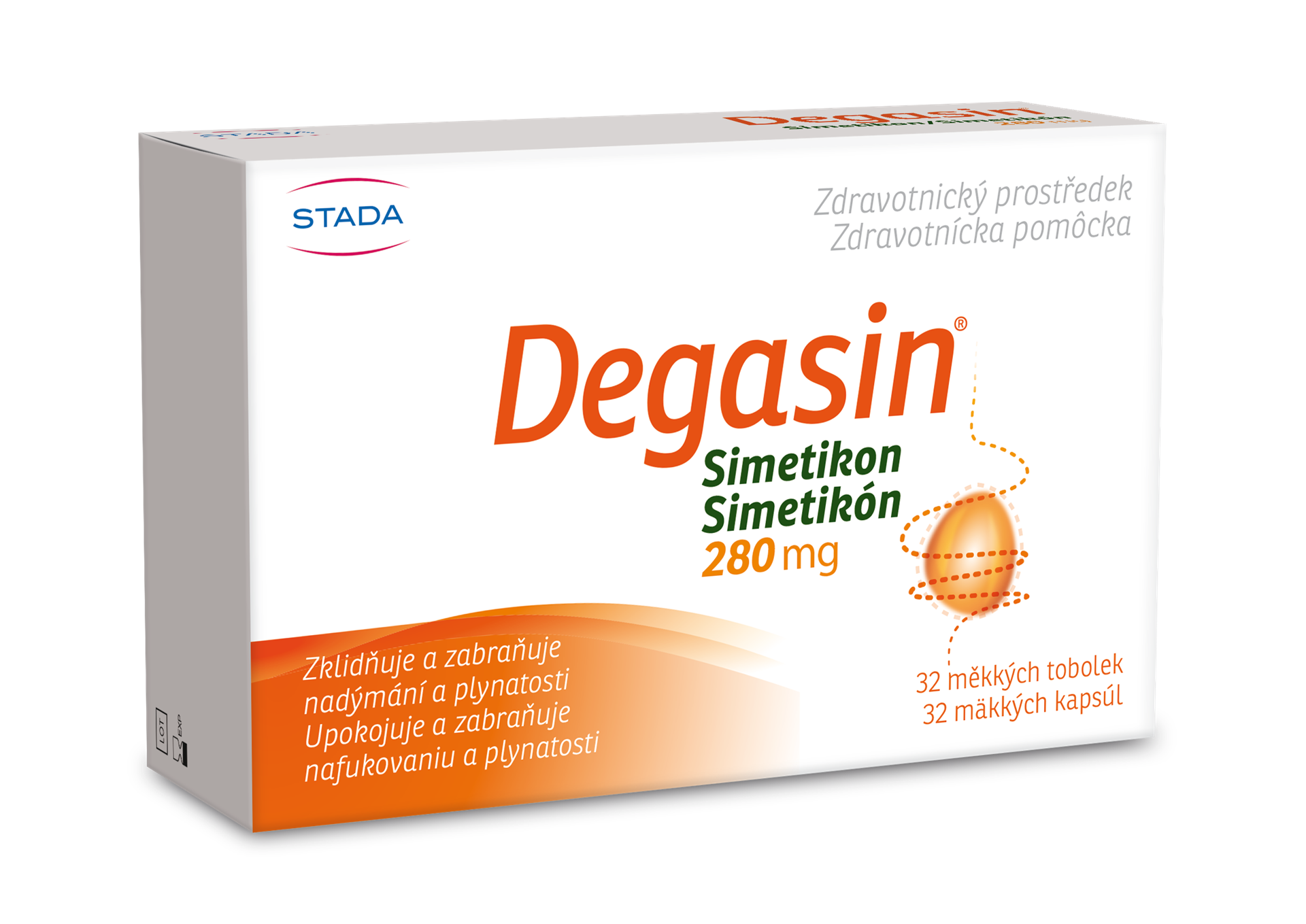 Levně Degasin 280 mg, simetikon, při nadýmání a plynatosti 32 tobolek