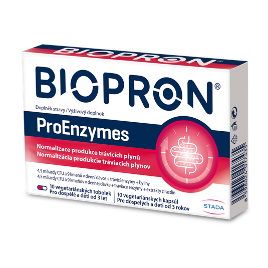 Biopron ProEnzymes, probiotika, úleva při nadýmání a dietních chybách