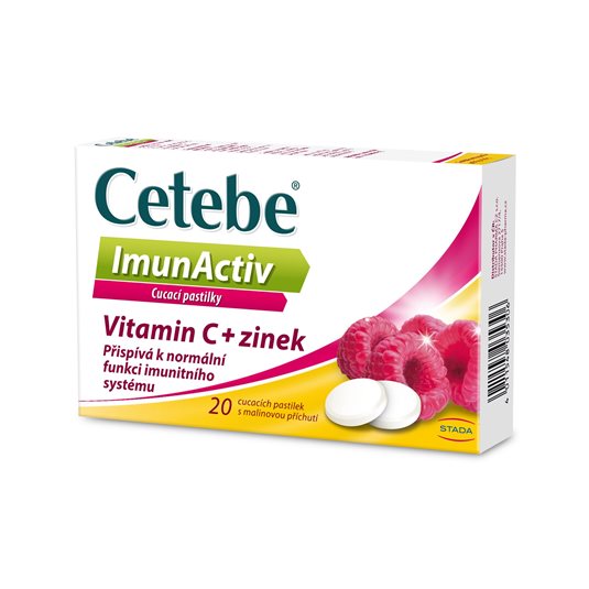 Dvojbalení Cetebe ImunActiv, vitamin C a zinek, cucací pastilky malina
