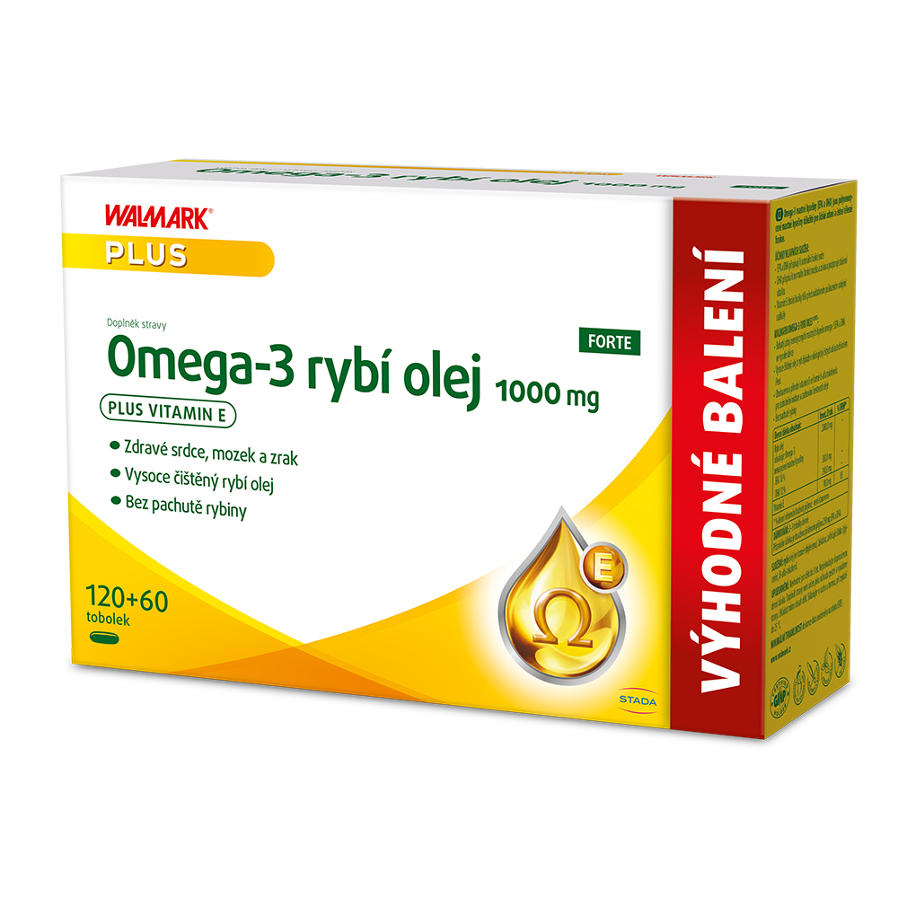 Levně Walmark Omega-3 rybí olej FORTE 1000 mg, vysoký obsah EPA a DHA + vitamin E 120 + 60 tobolek