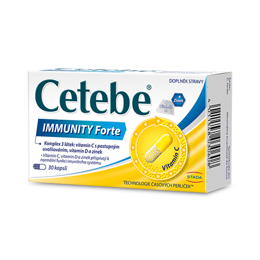 Cetebe IMMUNITY Forte, vitamin C s postupným uvolňováním, vitamin D a zinek