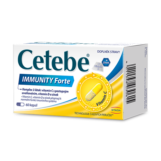 Cetebe IMMUNITY Forte, vitamin C s postupným uvolňováním, vitamin D a zinek 60 kapslí